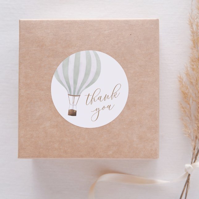 Green Hot Air Balloon Boy Baby Shower Thank You Classic Round Sticker (Creator Uploaded)