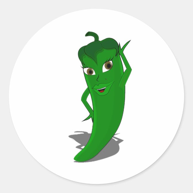 Green Hot Pepper Diva Classic Round Sticker (Front)