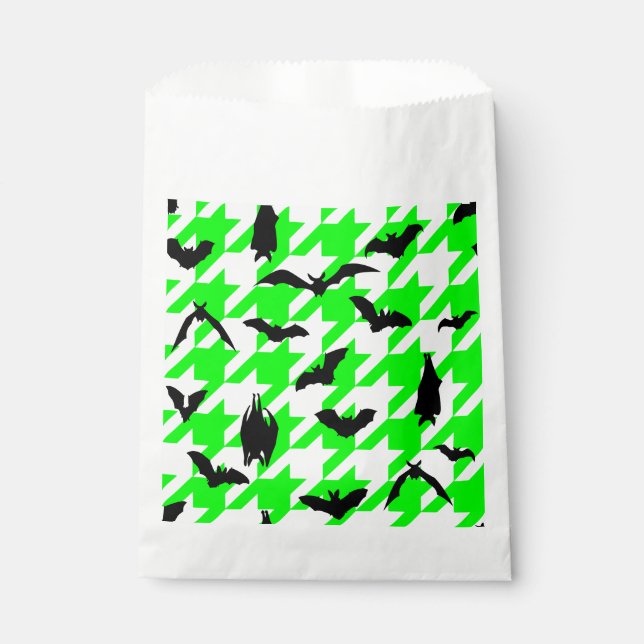 green houndstooth halloween black bats favour bags (Front)