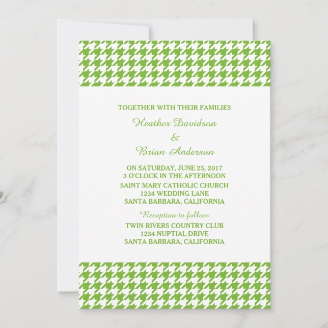 Green Houndstooth Wedding Invite (Front)