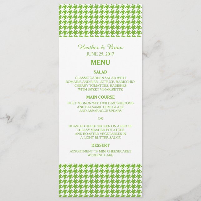 Green Houndstooth Wedding Menu (Front)