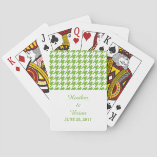 Green Houndstooth Wedding Playing Cards