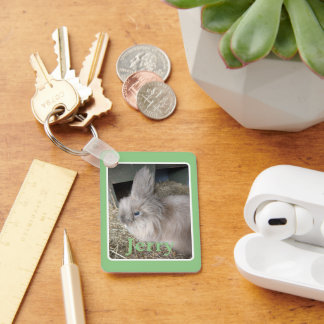 Green House Bunny Photograph Keepsake with Name Key Ring