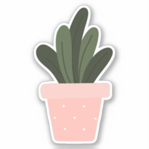Green houseplant in pink pot transparent sticker