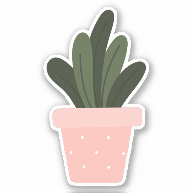 Green houseplant in pink pot transparent sticker (Front)