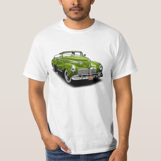 Green Hudson Convertible Car on White T-Shirt (Front)