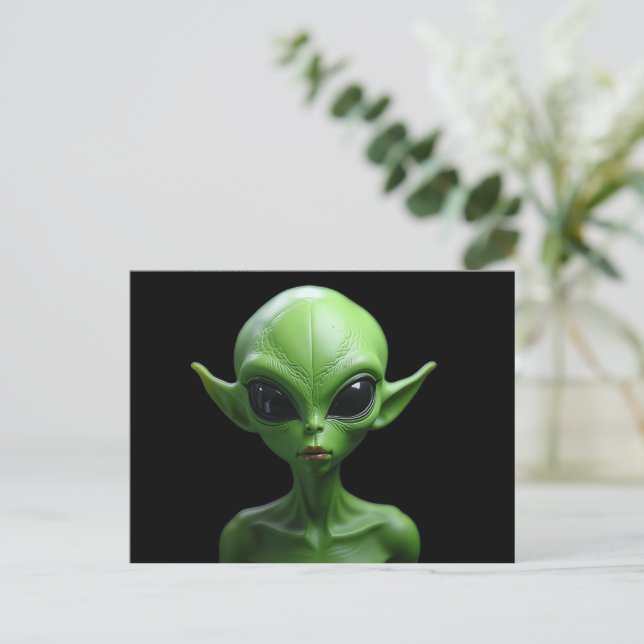 Green humanoid announcement postcard (Standing Front)