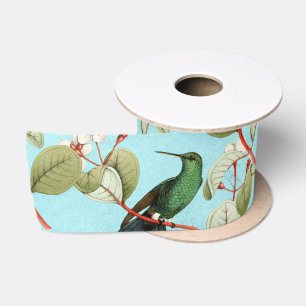 Green Hummingbird Branches Spring Vibes Colibri Satin Ribbon