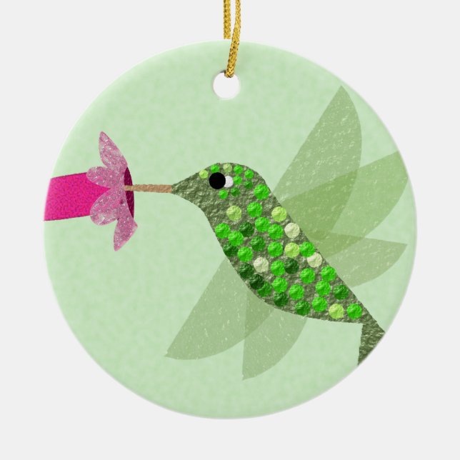 Green Hummingbird Ceramic Tree Decoration (Front)
