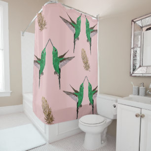 Green Hummingbird golden feather Shower Curtain
