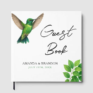 Green Hummingbird Leafy Botanical Border Wedding Guest Book