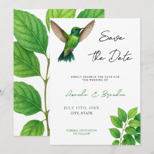 Green Hummingbird Leafy Botanical Border Wedding Save The Date