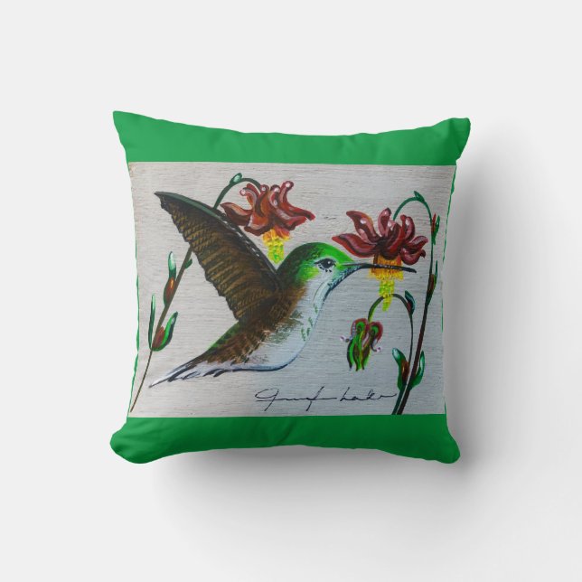 Green Hummingbird Pillow (Front)