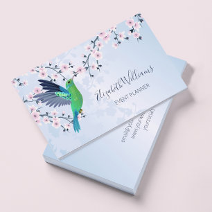 Green Hummingbird Pink Cherry Blossom   Business Card