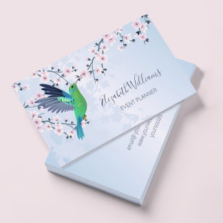 Green Hummingbird Pink Cherry Blossom Business Card