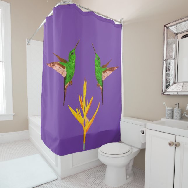 Green Hummingbird Shower Curtain (In Situ)