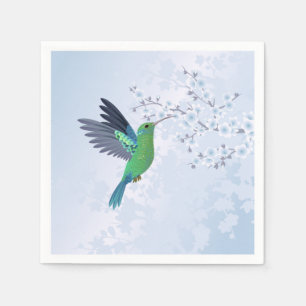 Green Hummingbird With Blue Cherry Blossom Napkin