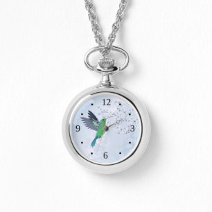 Green Hummingbird With Blue Cherry Blossom Watch