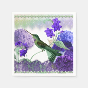 Green Hummingbird with flowers, lace, pearls Napkin