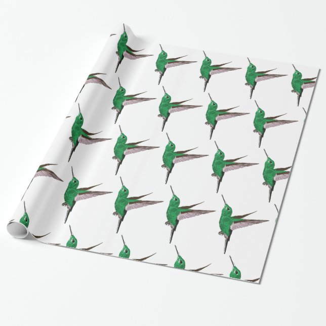 Green Hummingbirds Wrapping Paper (Unrolled)