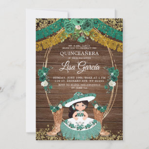 Green Hunter Mexican Boot Charra Mis Quince Invitation