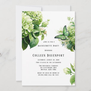 Green Hydrangea Butterfly Bachelorette Party Invitation