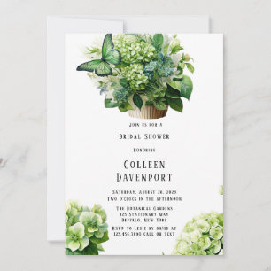 Green Hydrangea Butterfly Cupcake Bridal Shower Invitation