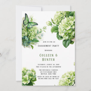 Green Hydrangea Butterfly Floral Engagement Party Invitation