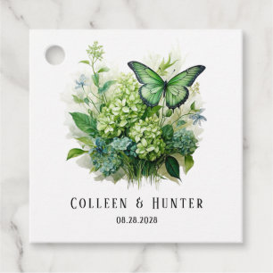  Green Hydrangea Floral Butterfly Favour Tag