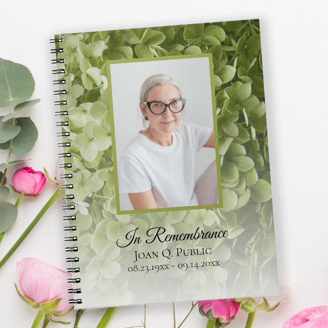 Green Hydrangea Floral Funeral Memorial Guest Book (Creator Uploaded)