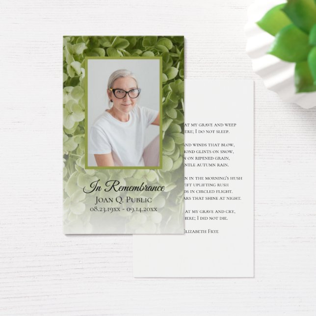 Green Hydrangea Floral Funeral Memorial Prayer (Desk)