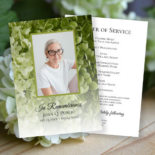 Green Hydrangea Floral Funeral Memorial Service Programme