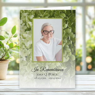 Green Hydrangea Floral Funeral Service Folded Programme