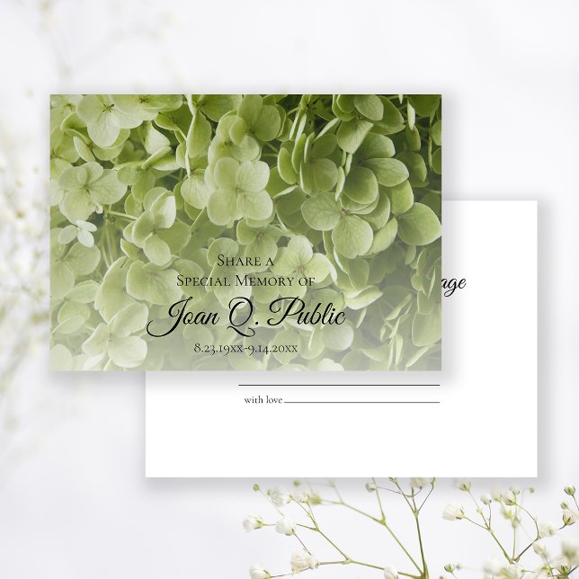 Green Hydrangea Floral Share a Memory Funeral  Card (Creator Uploaded)