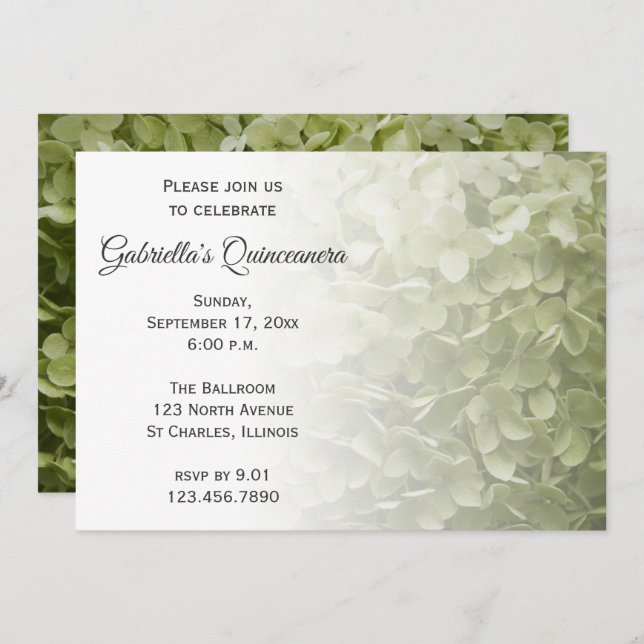 Green Hydrangea Flower Quinceanera Invitation (Front/Back)