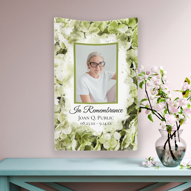 Green Hydrangea Flower Watercolor Funeral Memorial Banner (Creator Uploaded)