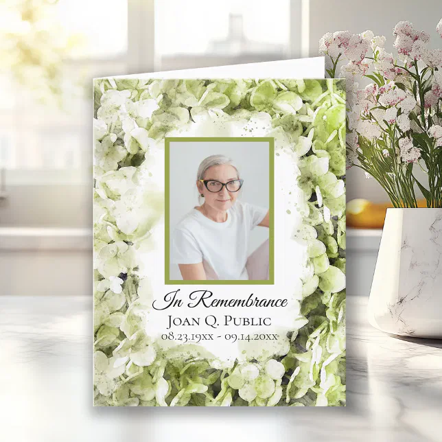 Green Hydrangea Flower Watercolor Funeral Sympathy Thank You Card | Zazzle