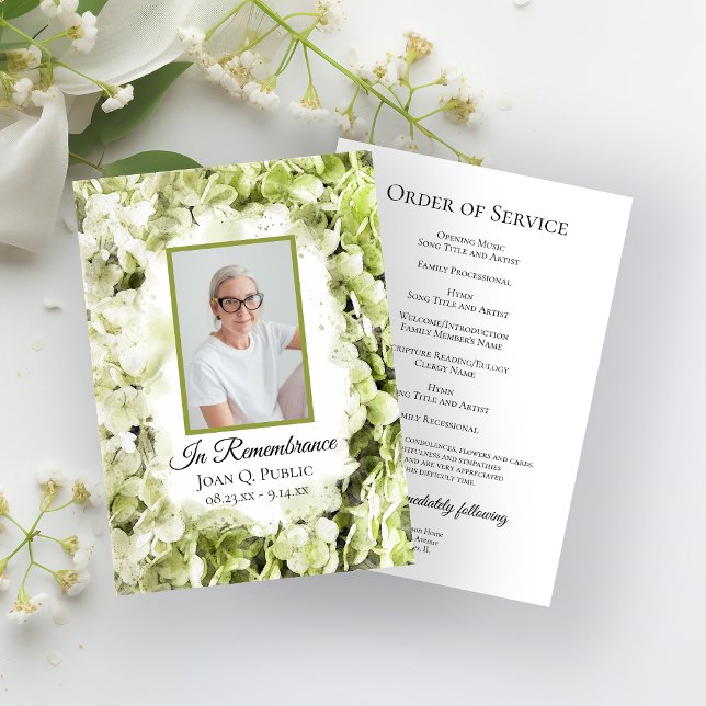 Green Hydrangea Flowers Funeral Memorial Service Programme (Creator Uploaded)