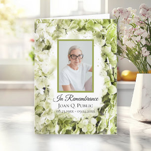 Green Hydrangea Flowers Funeral Service Folded Programme