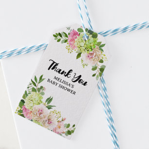 Green hydrangea pink floral balloons gift tags