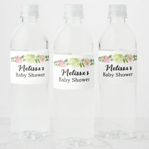 Green Hydrangea Pink Floral Balloons Water Bottle Label