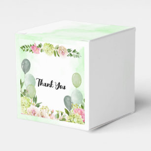 Green Hydrangea Pink Floral Sage Balloon Custom Favour Box