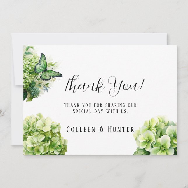 Green Hydrangea Rehearsal Dinner Thank You Cards (Front)