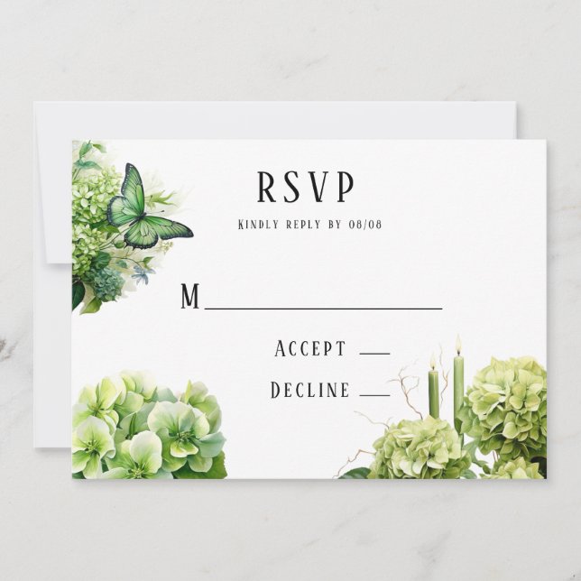 Green Hydrangea Rehearsal Dinner Wedding RSVP Card (Front)