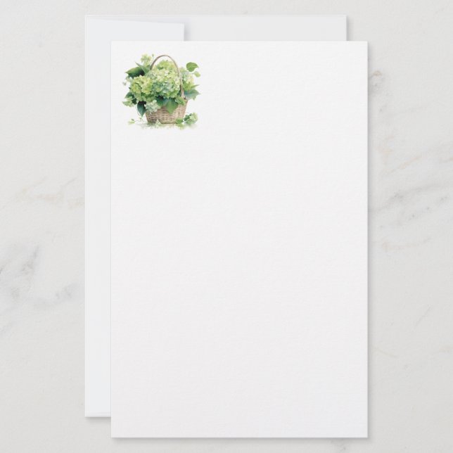 Green Hydrangea Stationery Paper (Front)