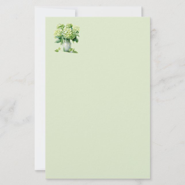 Green Hydrangea Stationery Paper (Front)