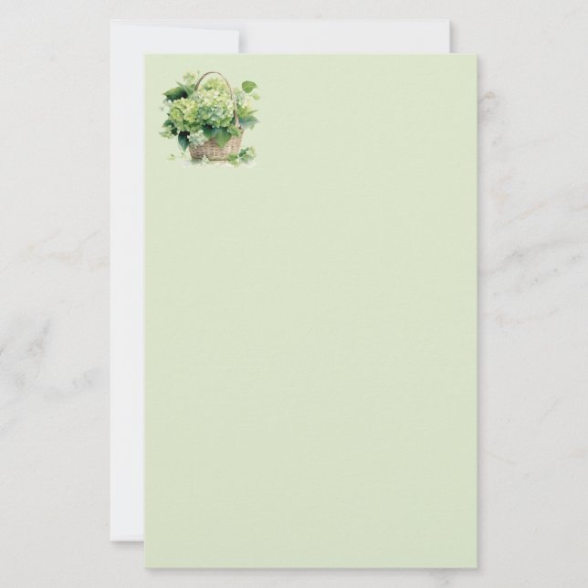 Green Hydrangea Stationery Paper (Front)