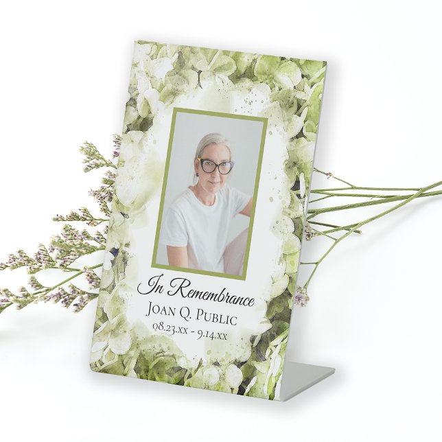 Green Hydrangea Watercolor Funeral Memorial Pedestal Sign (Creator Uploaded)