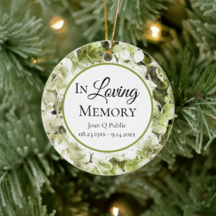 Green Hydrangea Watercolor Memorial Keepsake  Ceramic Tree Decoration