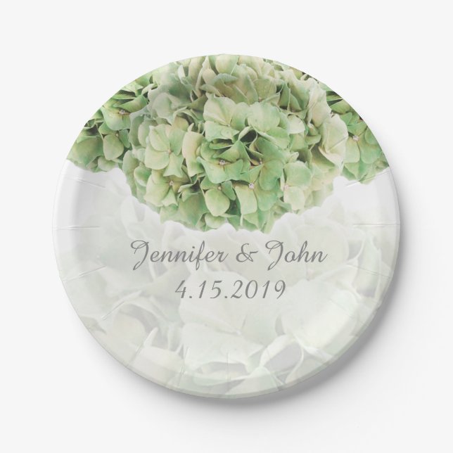 Green Hydrangea Wedding Collection Paper Plate (Front)